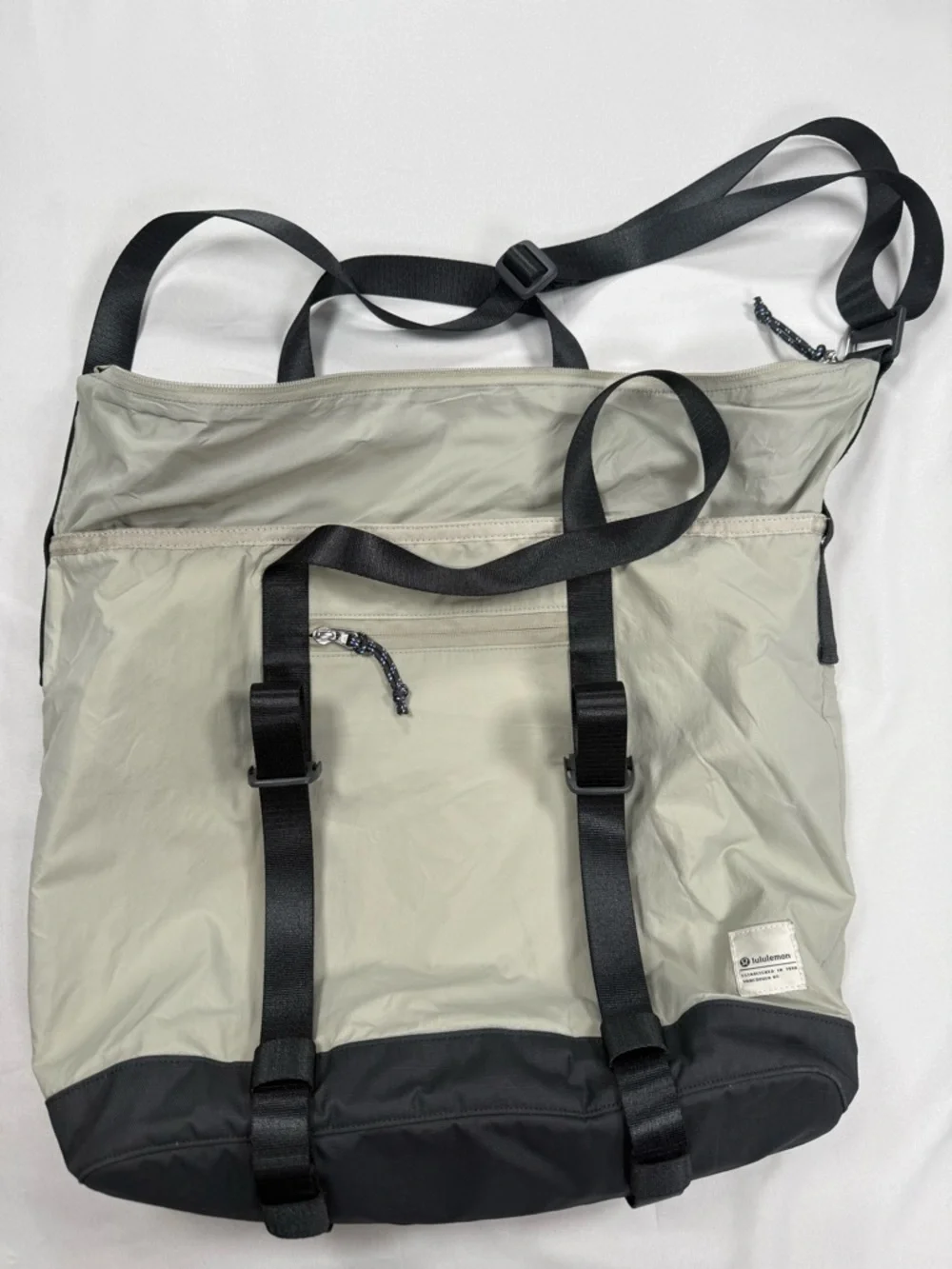 lululemon athletica Light Gray and Black Convertible Nylon Tote